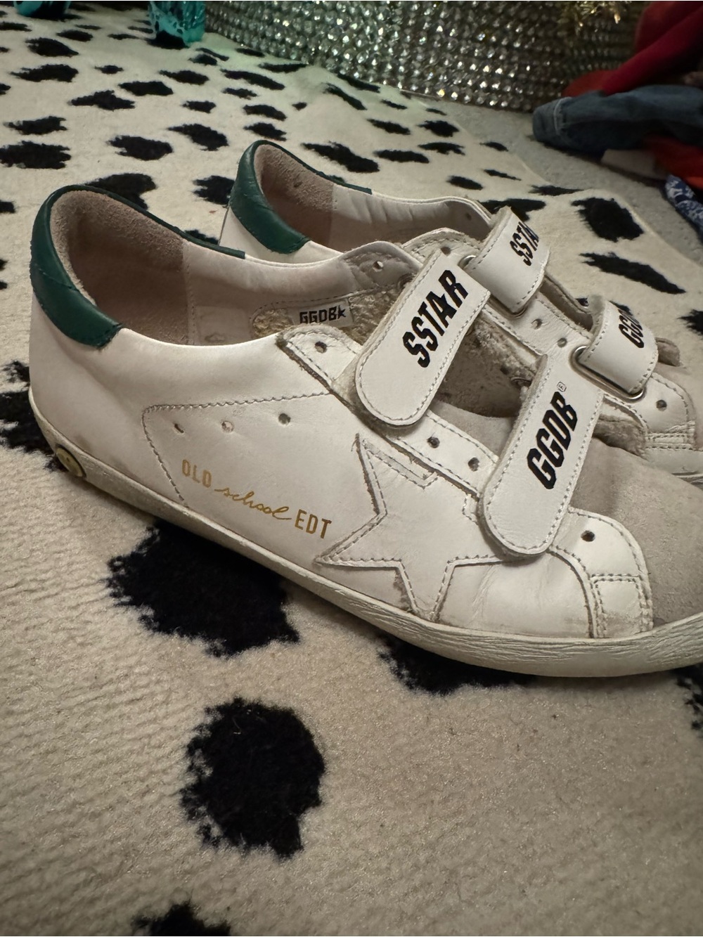Golden Goose Kids White Sneakers with Green Heel and Star